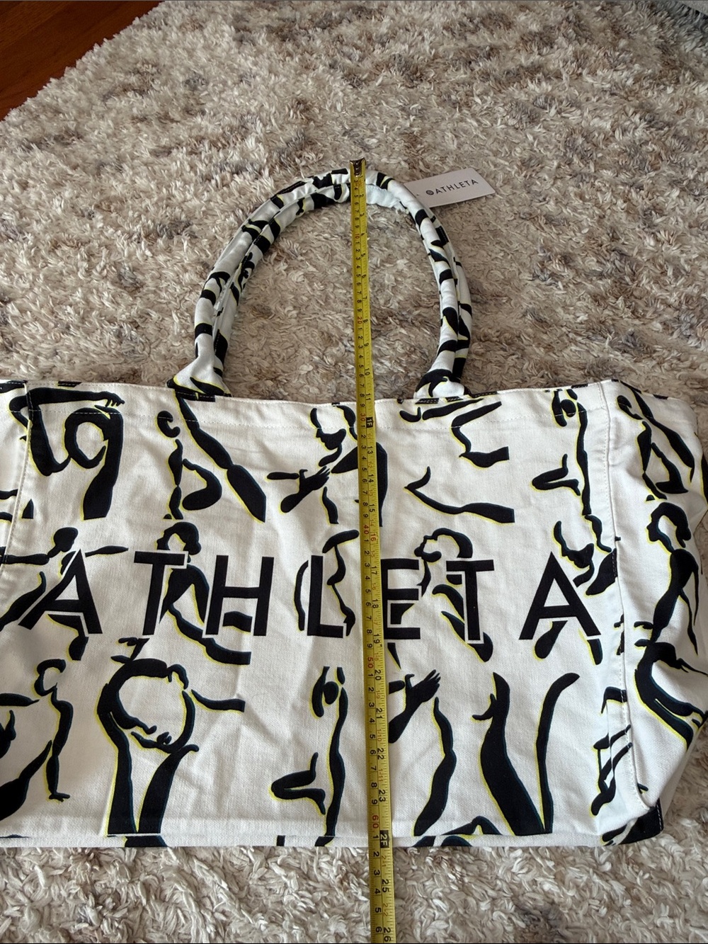 Athleta White Canvas Tote with Black and Yellow Abstract Design - Picture 5 of 9